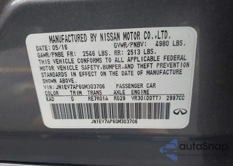 2016 Infiniti Q50 3.0T Premium from USA, damaged, VIN JN1EV7AP6GM303706